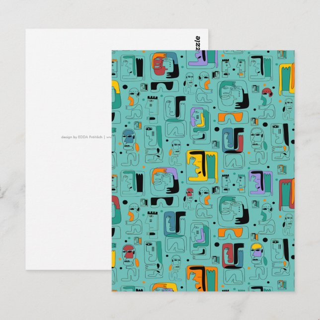 Abstrakte maya-alte Gesichter Muster 1 Postkarte (Vorne/Hinten)
