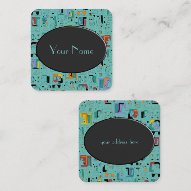 Abstrakte maya-alte Gesichter Muster 1 Quadratische Visitenkarte (Vorne/Hinten)