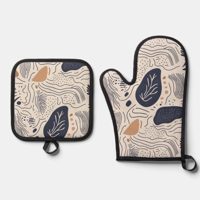 Abstrakte mediterrane Kunst Ofenhandschuh & Topflappen-Set (Vorderseite)