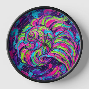 Abstrakte Meeresschnecken-Spirale-Neon-Kunstuhren Uhr