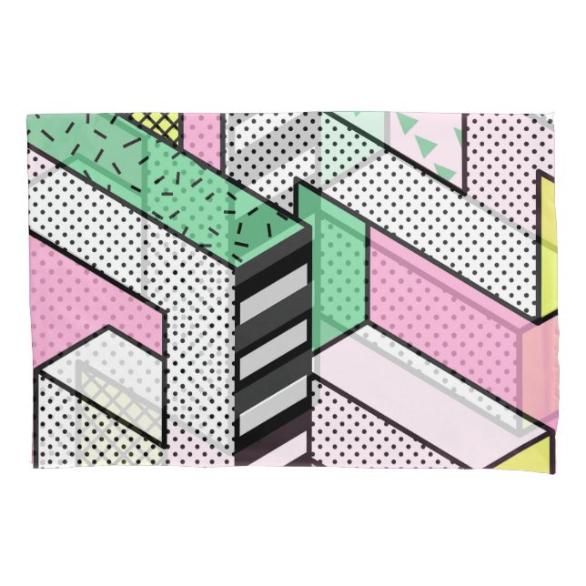 Abstrakte Memphis: 80er geometrische Formen. Kissenbezug (Vorderseite)