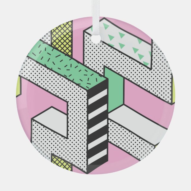 Abstrakte Memphis: 80er geometrische Formen. Ornament Aus Glas (Vorderseite)