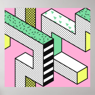 Abstrakte Memphis: 80er geometrische Formen. Poster
