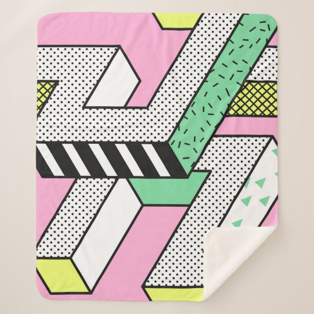 Abstrakte Memphis: 80er geometrische Formen. Sherpadecke (Vorderseite)