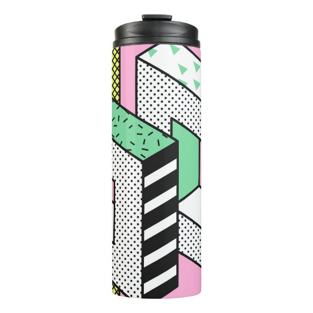 Abstrakte Memphis: 80er geometrische Formen. Thermosbecher (Vorderseite)