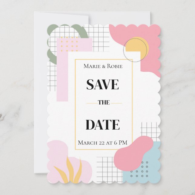 Abstrakte Memphis-Hochzeit Save The Date (Vorderseite)