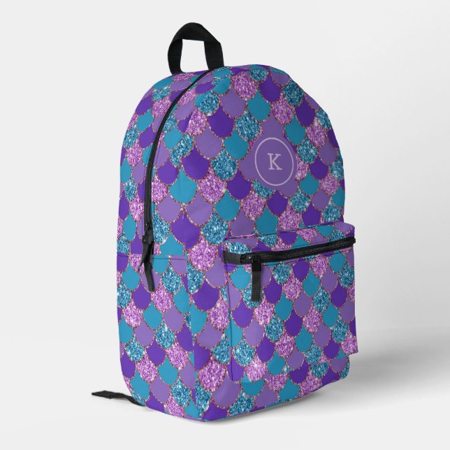 Abstrakte Mermaid-Glitterskala nahtlos Bedruckter Rucksack (Rückseitige Ecke links)