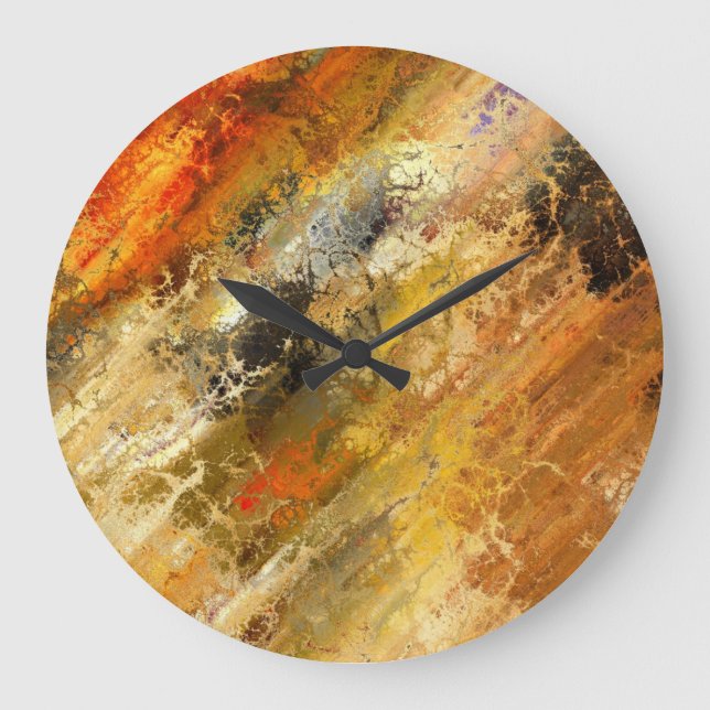 abstrakte Metallfarbe, orange rot  Große Wanduhr (Vorderseite)