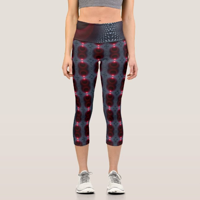 Abstrakte Metallische Echo-Kammer mit Roter Soundw Capri Leggings (Vorderseite)