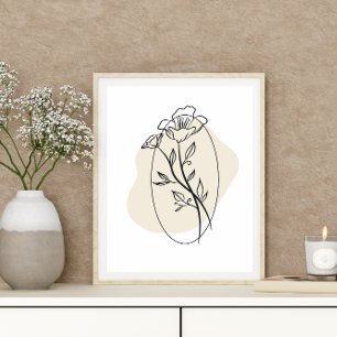 Abstrakte Minimale Boho Style Design Blumenmuster- Poster