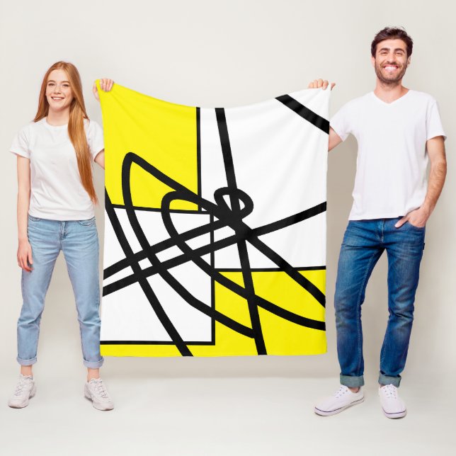 Abstrakte Minimalistiklinie Schwarz Graugelbe Deck Fleecedecke (Beispiel)