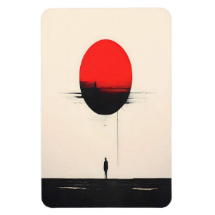 Abstrakte Minimalistische Rote Sonne und Einsamkei Magnet