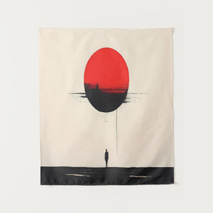 Abstrakte Minimalistische Rote Sonne und Einsamkei Wandteppich