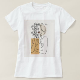 Abstrakte minimalistischer Linienkunst-Frau Floral T-Shirt