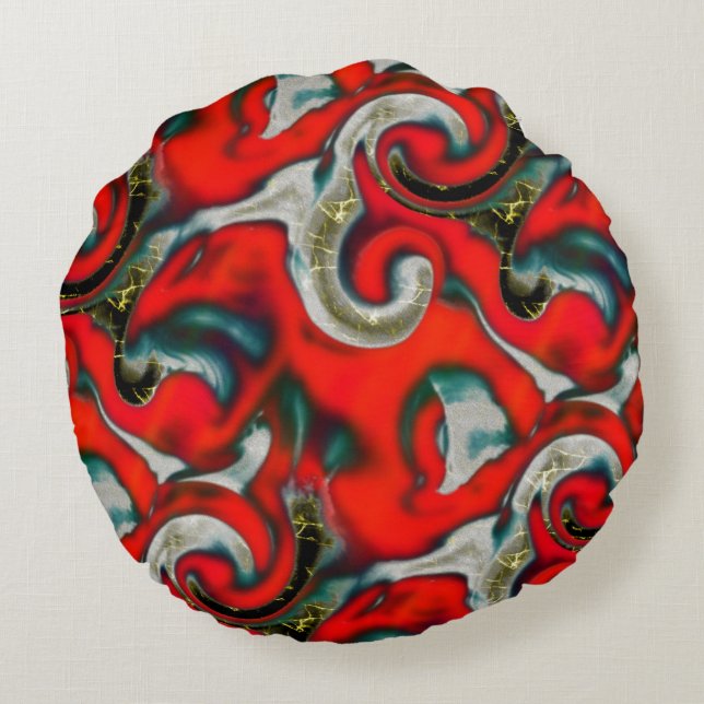 Abstrakte Mischung von rotem Farbverlauf über sand Rundes Kissen (Rückseite)