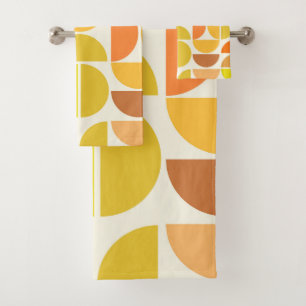 Abstrakte mittelmodernistische Kreise orange gelb  Badhandtuch Set