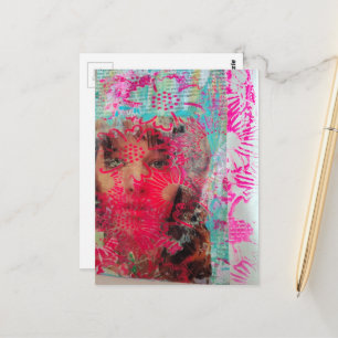 Abstrakte Mixed-Media-Collage Blumenfrau Postkarte