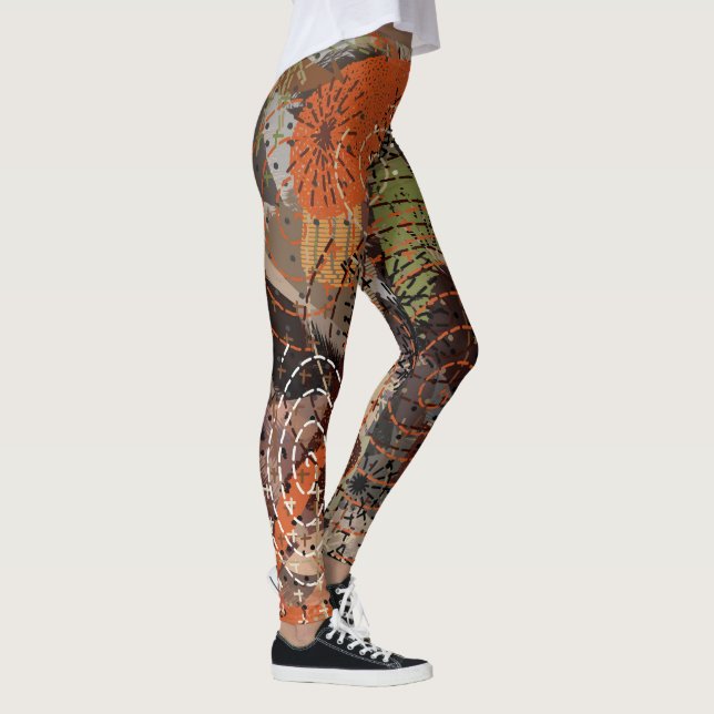 Abstrakte Mixed Media Earthy Autumnal Colors Leggings (Rechts)