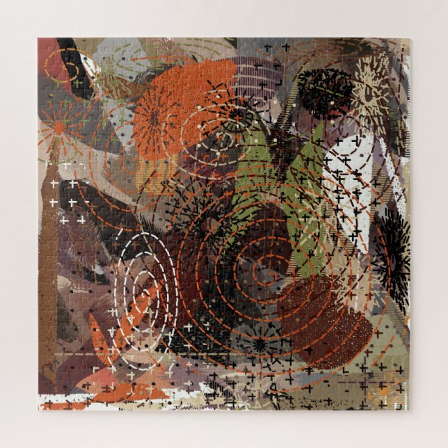 Abstrakte Mixed Media Earthy Autumnal Colors Puzzle (Vertikal)