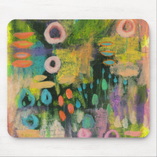 Abstrakte Mixed Media Floral Primitive Art Malerei Mousepad