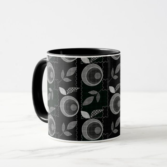 Abstrakte moderne Apfelfrucht verlasse geometrisch Tasse (Vorderseite Links)