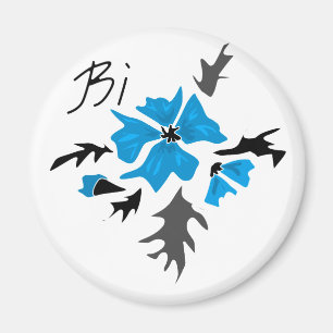 Abstrakte, moderne blaue Blume, graue Blätter druc Magnet