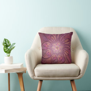 Abstrakte moderne Blumen-Fraktal-Kunst Beerentöne Kissen
