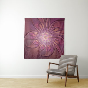 Abstrakte moderne Blumen-Fraktal-Kunst Beerentöne Wandteppich