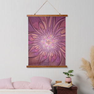 Abstrakte moderne Blumen-Fraktal-Kunst Beerentöne Wandteppich Mit Holzrahmen