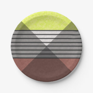 Abstrakte, moderne Farbtöne Braungelb, weißer Bl Pappteller