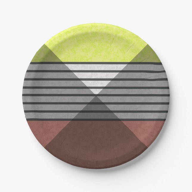 Abstrakte, moderne Farbtöne Braungelb, weißer Bl Pappteller (Vorderseite)