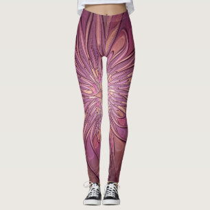 Abstrakte moderne florale fraktale Kunst Beerentön Leggings