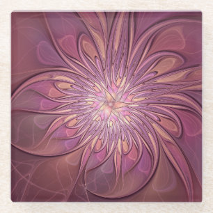 Abstrakte moderne florale fraktale Kunst Beerfarbe Glasuntersetzer