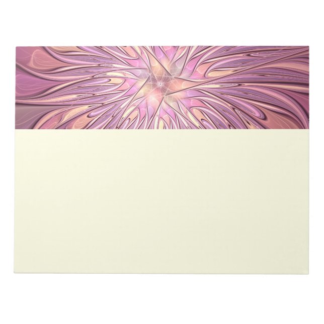 Abstrakte moderne florale fraktale Kunst Beerfarbe Notizblock (Vorderseite)