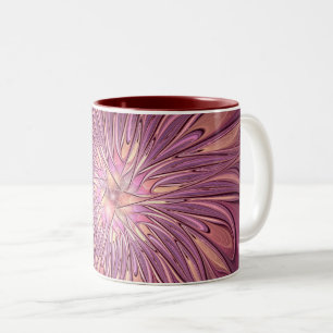 Abstrakte moderne florale fraktale Kunst Beerfarbe Zweifarbige Tasse