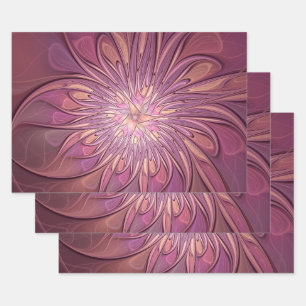 Abstrakte moderne florale fraktale Kunst Beeriefar Geschenkpapier Set