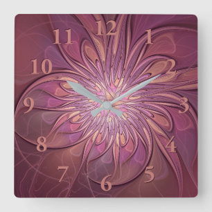 Abstrakte moderne florale fraktale Kunst Beeriefar Quadratische Wanduhr