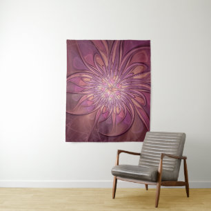 Abstrakte moderne florale fraktale Kunst Beeriefar Wandteppich