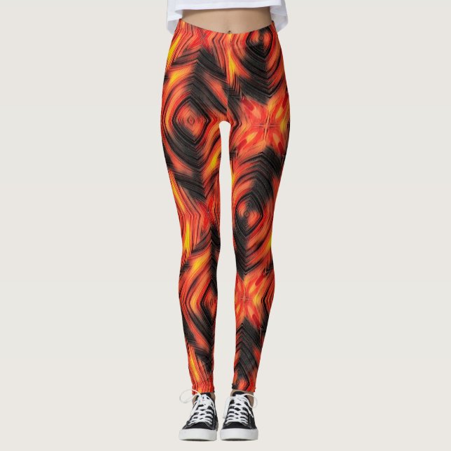 Abstrakte moderne flüssige, flüssige Wellen braun Leggings (Vorderseite)