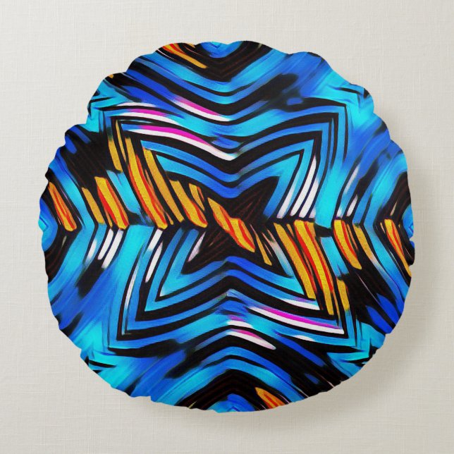 Abstrakte moderne flüssige Wellen, blau n Rundes Kissen (Vorderseite)