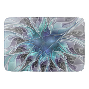 Abstrakte moderne Fraktal-Blume mit Blau geblüht Badematte