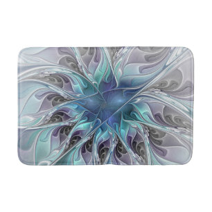 Abstrakte moderne Fraktal-Blume mit Blau geblüht Badematte