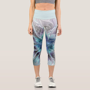 Abstrakte moderne Fraktal-Blume mit Blau geblüht Capri Leggings