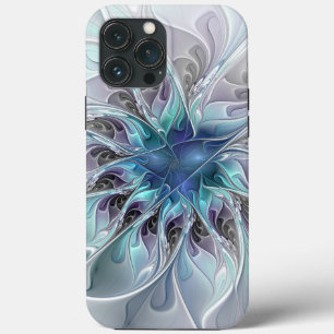 Abstrakte moderne Fraktal-Blume mit Blau geblüht Case-Mate iPhone Hülle