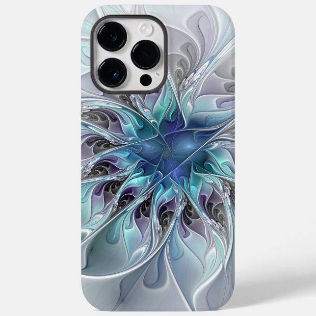 Abstrakte moderne Fraktal-Blume mit Blau geblüht Case-Mate iPhone Hülle (Rückseite)