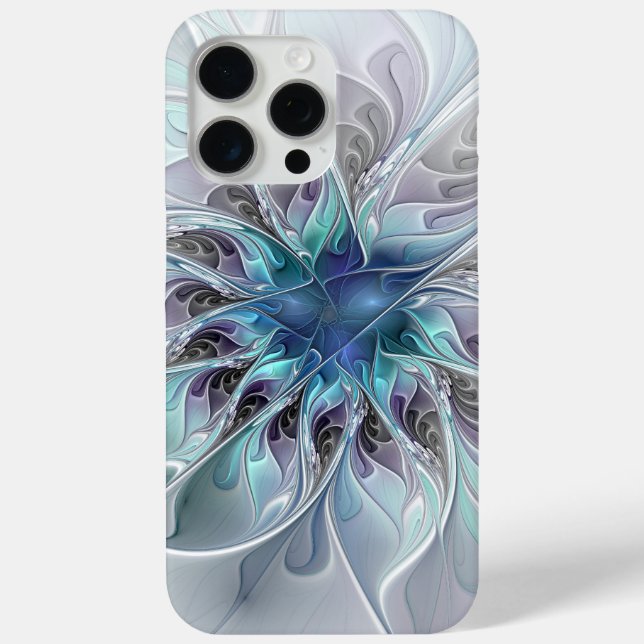 Abstrakte moderne Fraktal-Blume mit Blau geblüht Case-Mate iPhone Hülle (Rückseite)