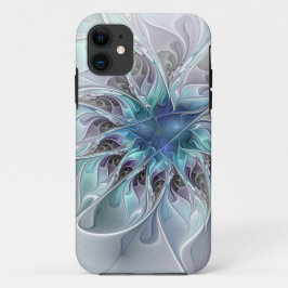Abstrakte moderne Fraktal-Blume mit Blau geblüht Case-Mate iPhone Hülle