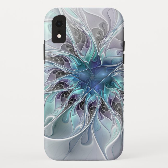 Abstrakte moderne Fraktal-Blume mit Blau geblüht Case-Mate iPhone Hülle (Rückseite)
