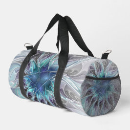 Abstrakte moderne Fraktal-Blume mit Blau geblüht Duffle Bag