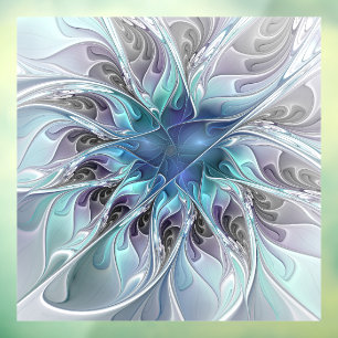 Abstrakte moderne Fraktal-Blume mit Blau geblüht Fensteraufkleber